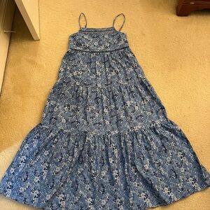 Blue Floral Tiered Sundress with Spaghetti Straps